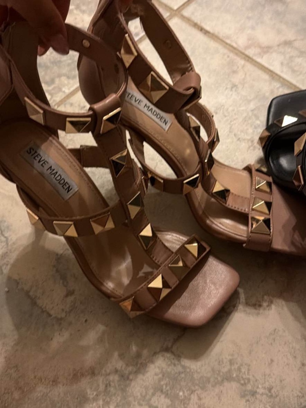 Steve Madden Tan Studded Block Heel Sandals